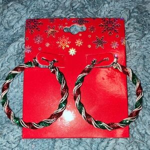 Sparkling Holiday Twist Hoop Earrings 2” New